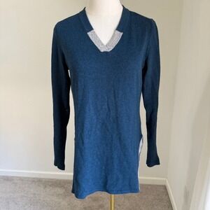 Smartwool Womens Merino Wool Blend V-Neck Tunic Sweater Teal Blue XS
